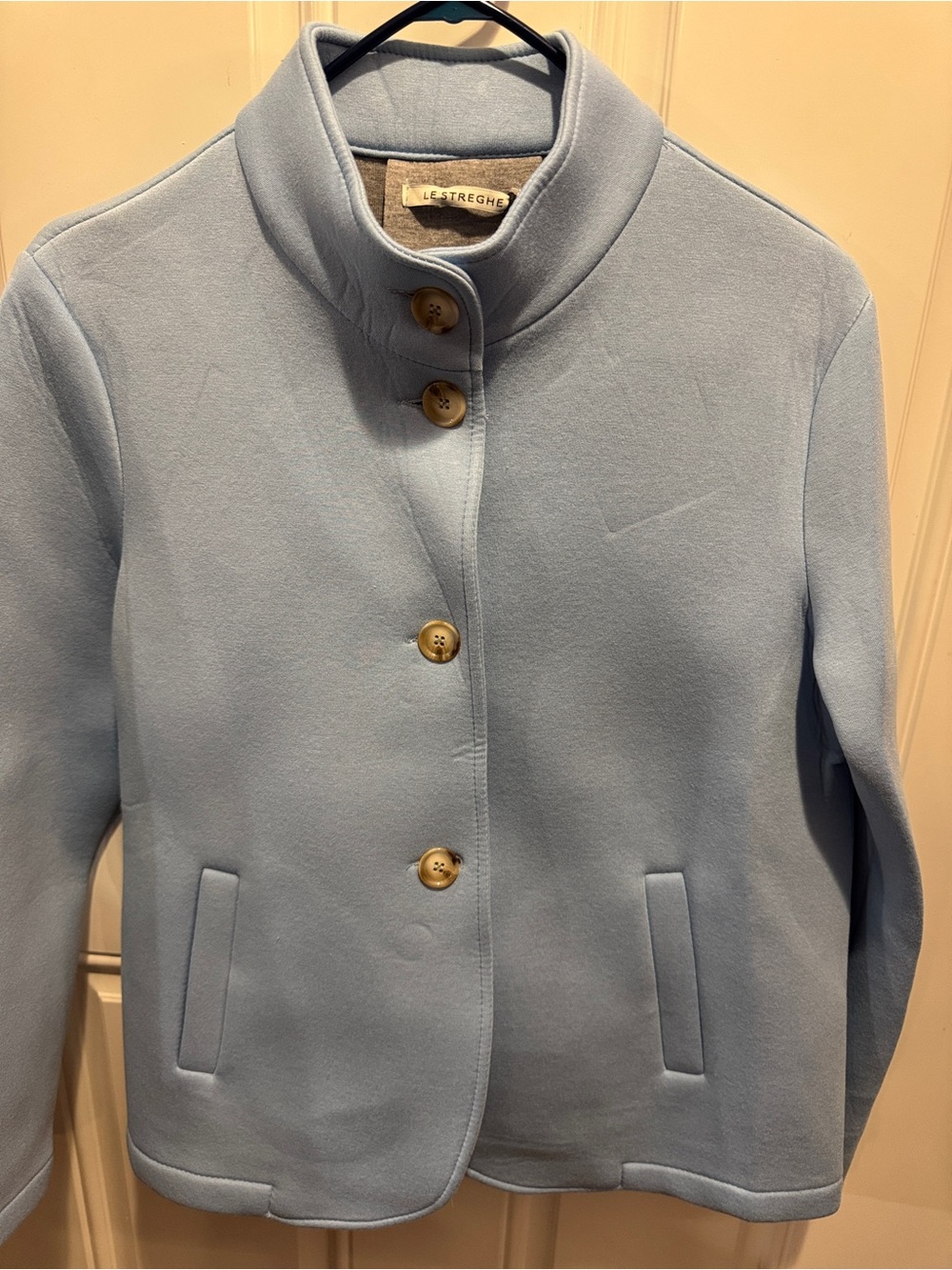 NWT Le Streghe Italy Light Blue Structured Collared Jacket Peacoat Decorative Bu - Picture 2 of 9